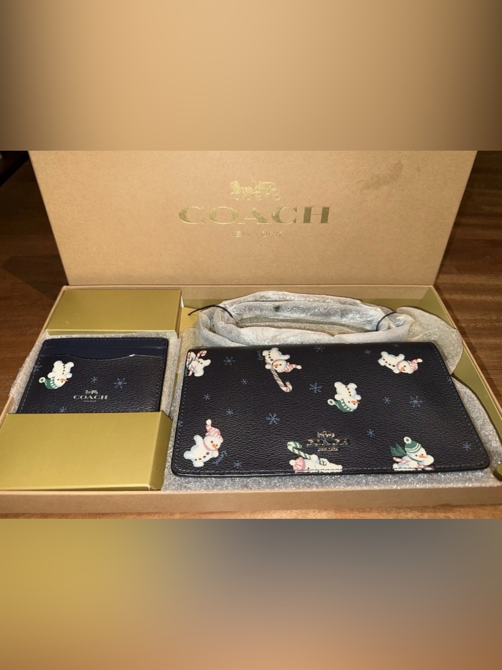 Coach Boxed Anna Foldover Crossbody and Card Case Set with Snowman Print